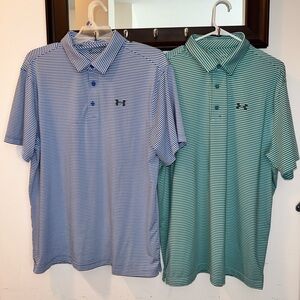 Under Armour Men's Striped Polo Shirt - Blue and Green Size XL